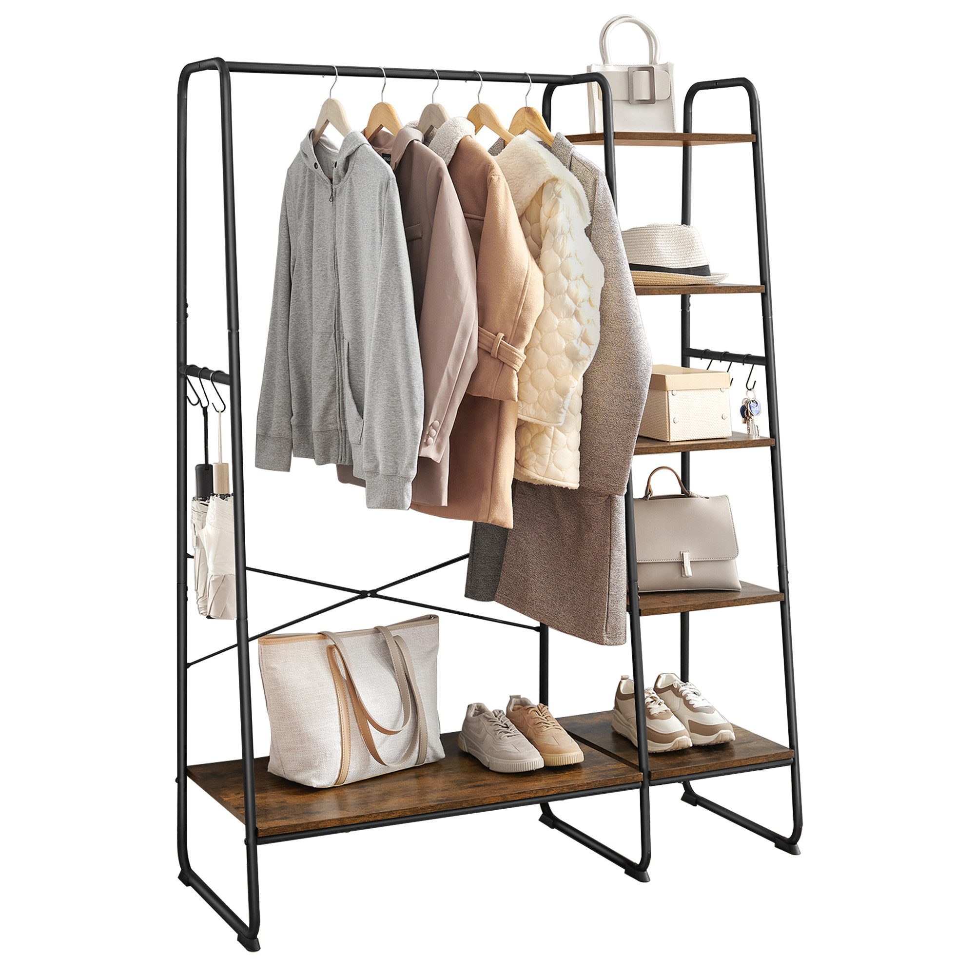 VASAGLE Kleiderständer, mit Kleiderstange, Schuhablage, 6 abnehmbare Haken günstig online kaufen