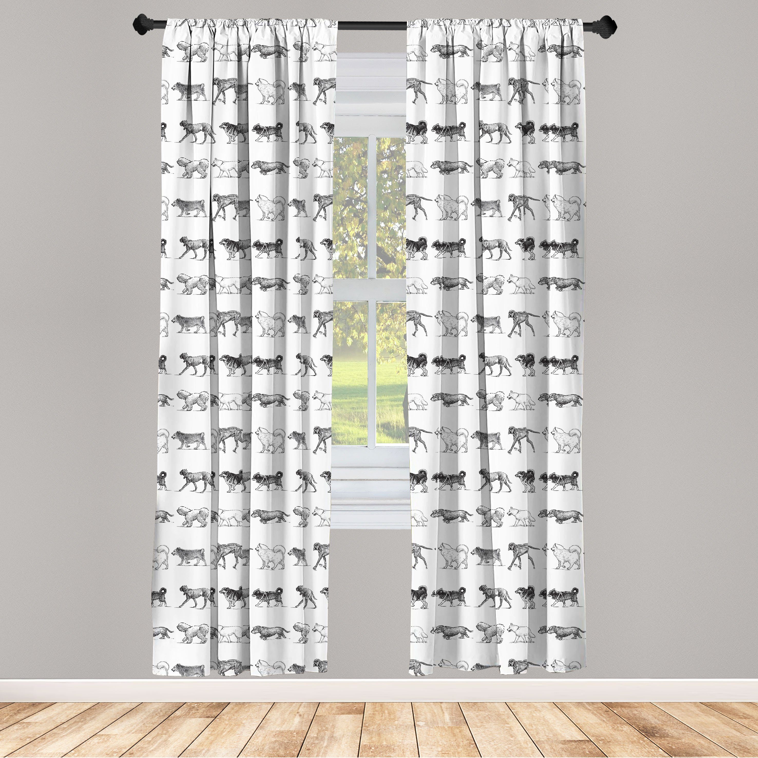 Gardine Vorhang für Wohnzimmer Schlafzimmer Dekor, Abakuhaus, Microfaser, Hunde Skizze-Kunst Verschiedene Rassen