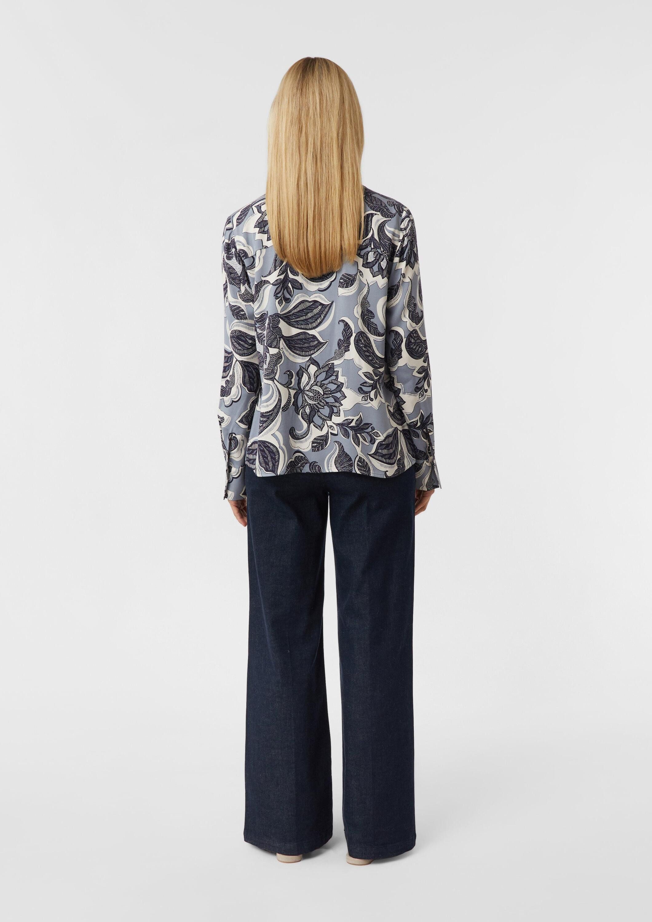 comma Langarmbluse Bluse Bluse mit All-over-Print und verdeckter Knopfleiste