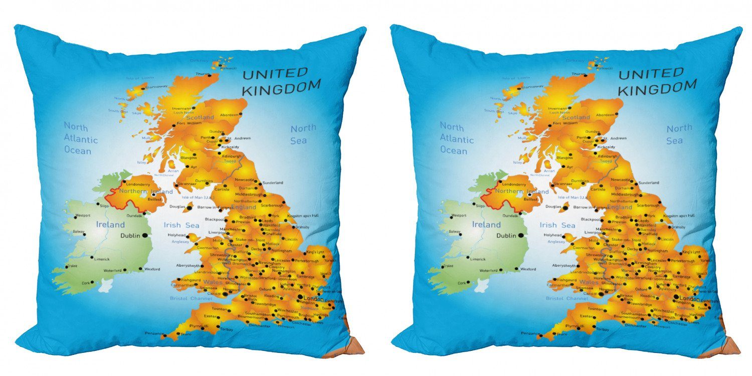 Kissenbezüge Modern Accent Doppelseitiger Digitaldruck, Abakuhaus (2 Stück), Karte Vereinigtes Königreich Land, Borders