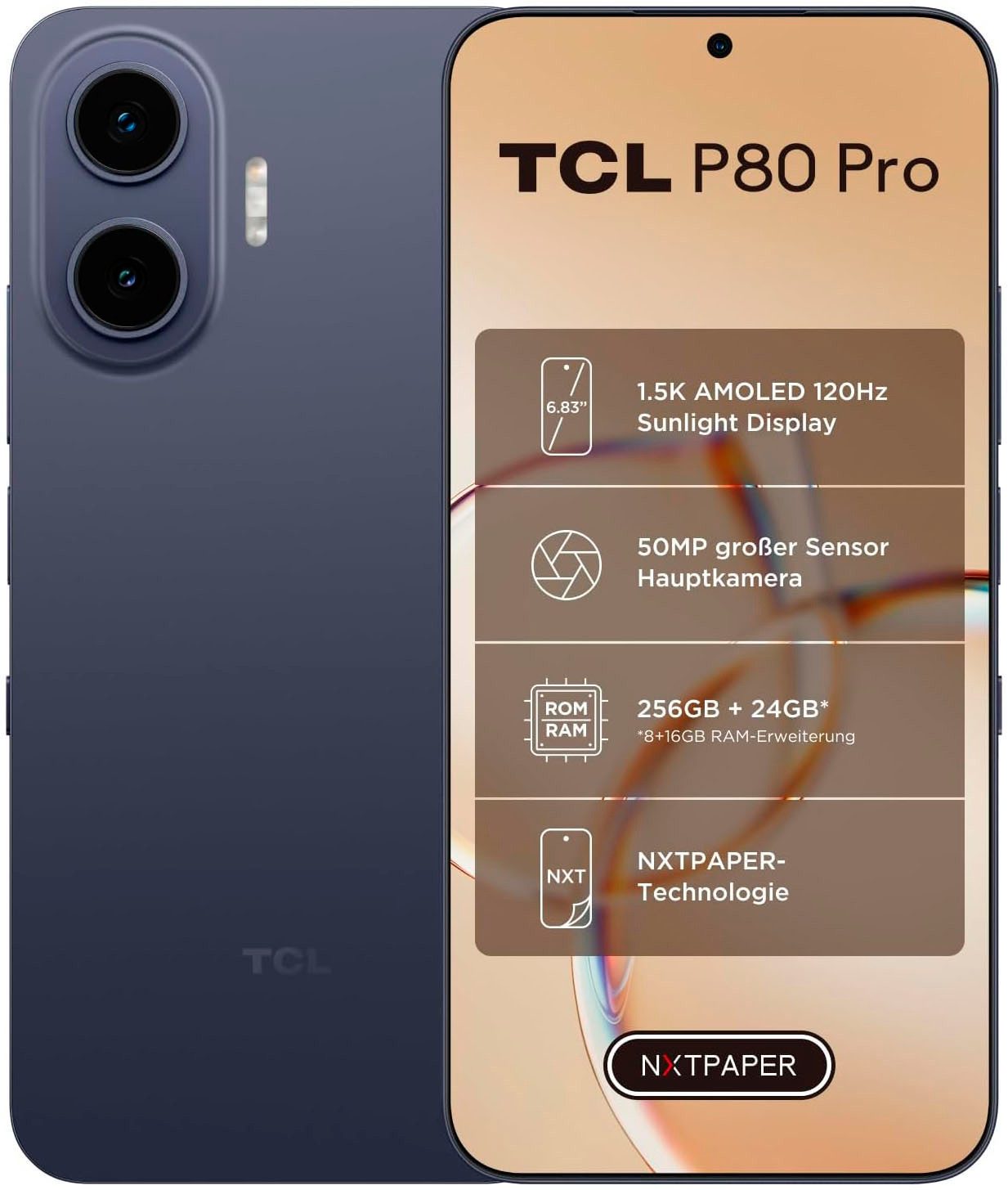 TCL P80 Pro 8+256GB Smartphone (17,35 cm/6,83 Zoll, 256 GB Speicherplatz, 50 MP Kamera, NXTPAPER-Technologie)