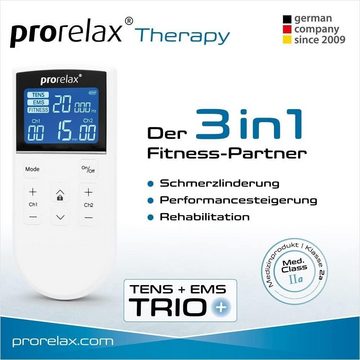 prorelax TENS-EMS-Gerät TENS/EMS Trio+, Akkubetriebenes Elektrostimulationsgerät, Muskelaufbau