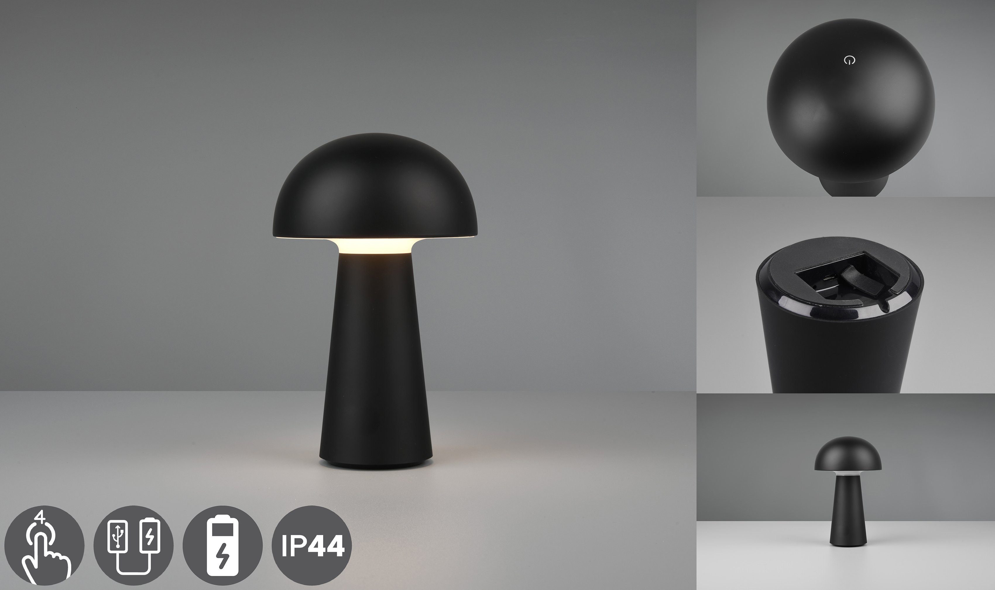 Reality Leuchten LED Außen-Tischleuchte Lennon, Dimmfunktion, LED fest integriert, Warmweiß, LED Outdoor Tischlampe,4-fach Touchdimmer, Ladefunktion per USB-C,IP44