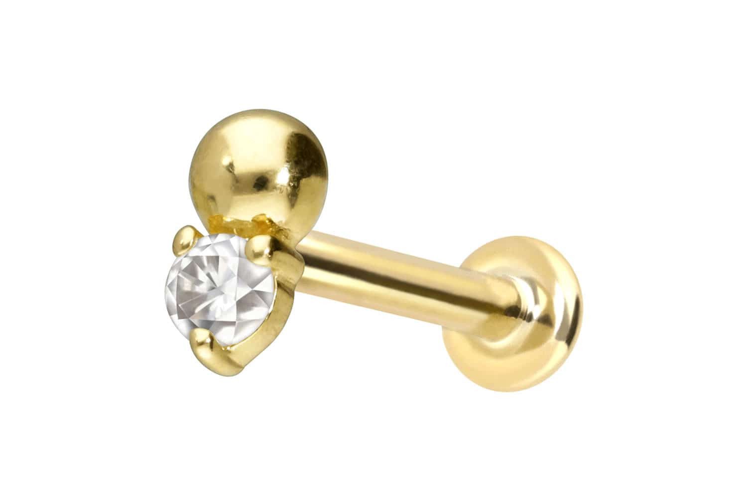 PIERCINGLINE Piercing-Set 14 Karat Gold Labret mit Innengewinde MOISSANIT + KUGEL (Labrets, 1-tlg)