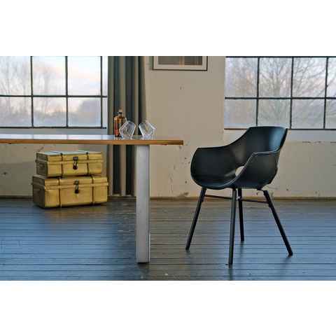 KAWOLA Essgruppe ZAJA, (Set, 5-tlg), mit Esstisch Baumkante u. 4x Stuhl Kunstleder schwarz