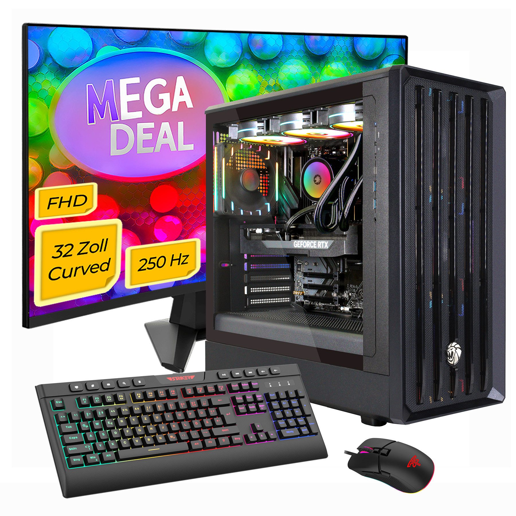 GAMEMAX MegaDeal CLAW BK 2782 AMD Ryzen 5 7500F 32GB DDR5 1TB SSD RTX 5060Ti Gaming-PC-Komplettsystem (32", AMD Ryzen 5 7500F, RTX 5060 Ti, 32 GB RAM, 1000 GB SSD, Windows 11, DDR5 RAM + MSI MAG 32C6 Curved Monitor, 80cm (32)