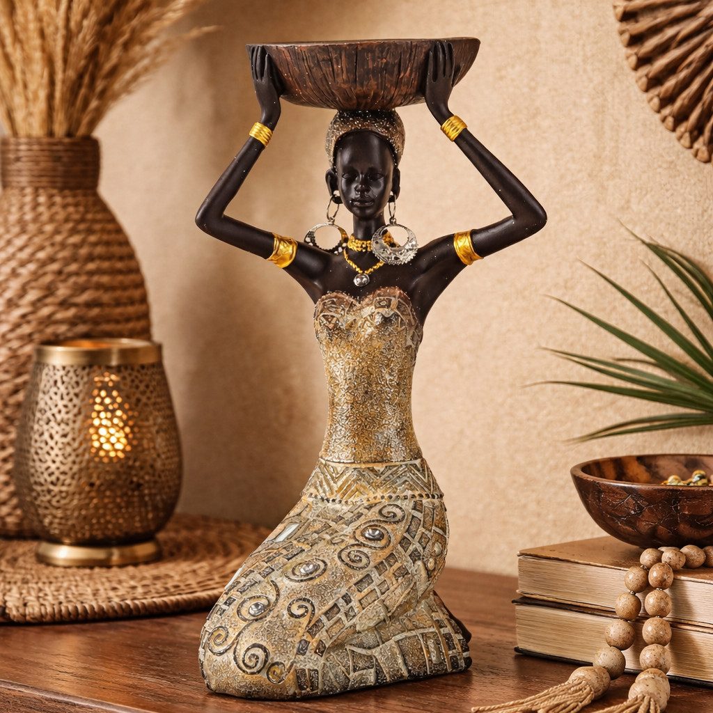 MF Kerzenhalter Skulptur Nyala Afrikanische Frau mit Kerzenhalter Gold 22 c günstig online kaufen