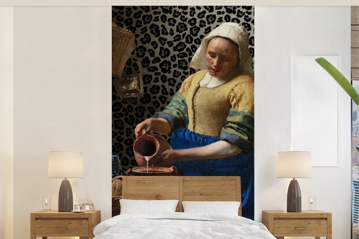 MuchoWow Fototapete Milchmädchen - Kunst - Pantherdruck - Vermeer - Gemälde - Alte Meister, Matt, bedruckt, (2 St), Vliestapete für Wohnzimmer Schlafzimmer Küche, Fototapete