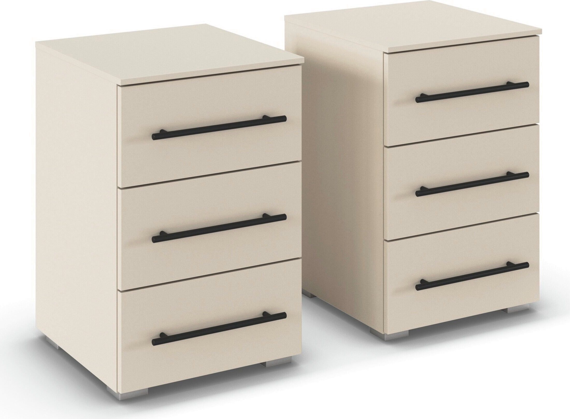 OTTO home Nachtkommode Nachttisch Nachtkonsole Nachtschrank RONDO 2er-Set (Set, 2 St., Breite 40 / Höhe 61 cm), mit 3 geräumigen Schubladen Metallgriff in Schwarz MADE IN GERMANY
