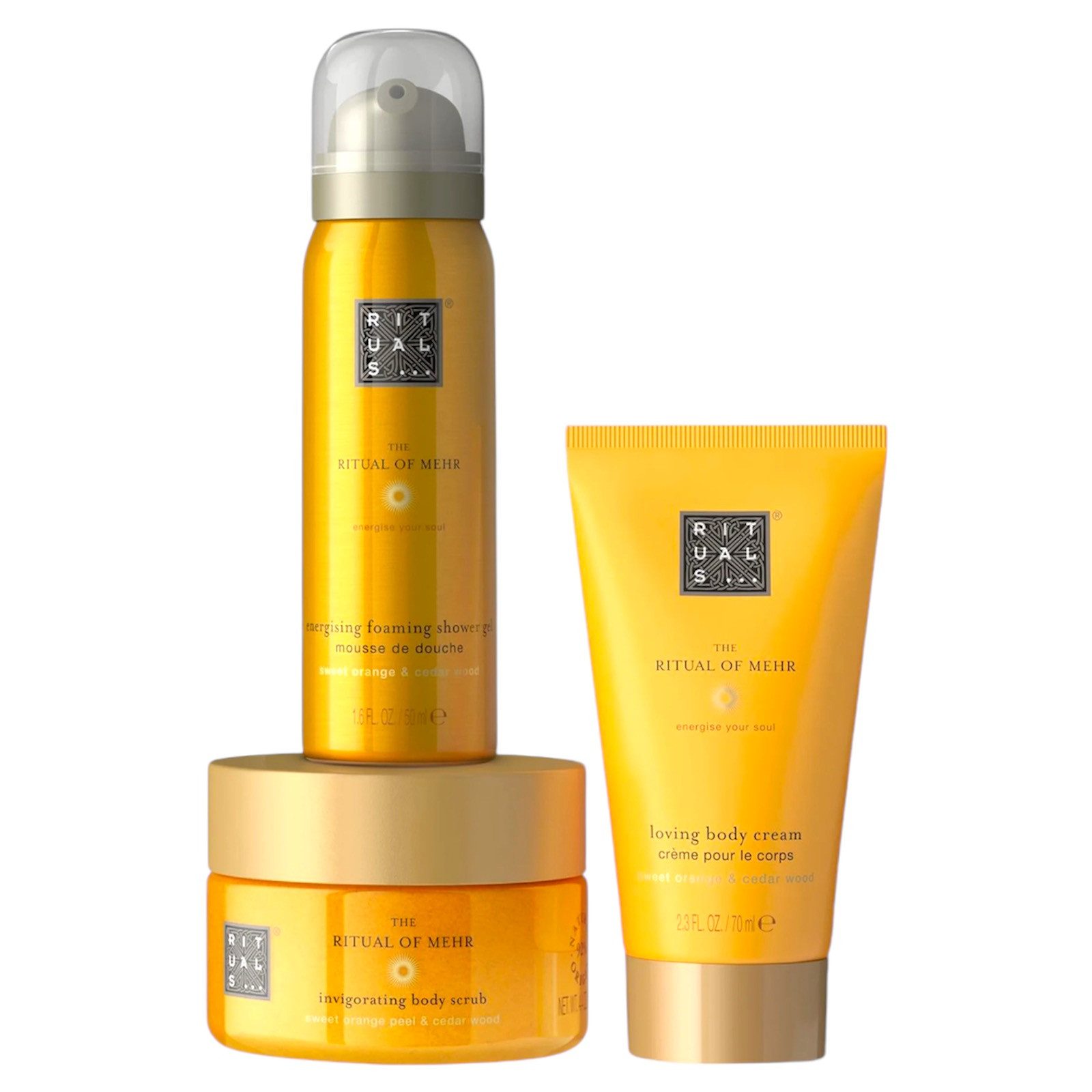 Rituals Pflege-Geschenkset The Ritual of Mehr 3-teiliges Beauty-Set, Erfrischende Duftkomposition aus Zedernholz und süßer Orange