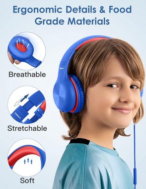Nabevi mit Kabel, 85/94dB Lautstärkegrenze, HD-Ton Kinder-Kopfhörer (Moderne Technologie für effizientes Arbeiten und Leben., Sharing-Funktion, Over-Ear Verstellbare Faltbare mit Mikrofon)