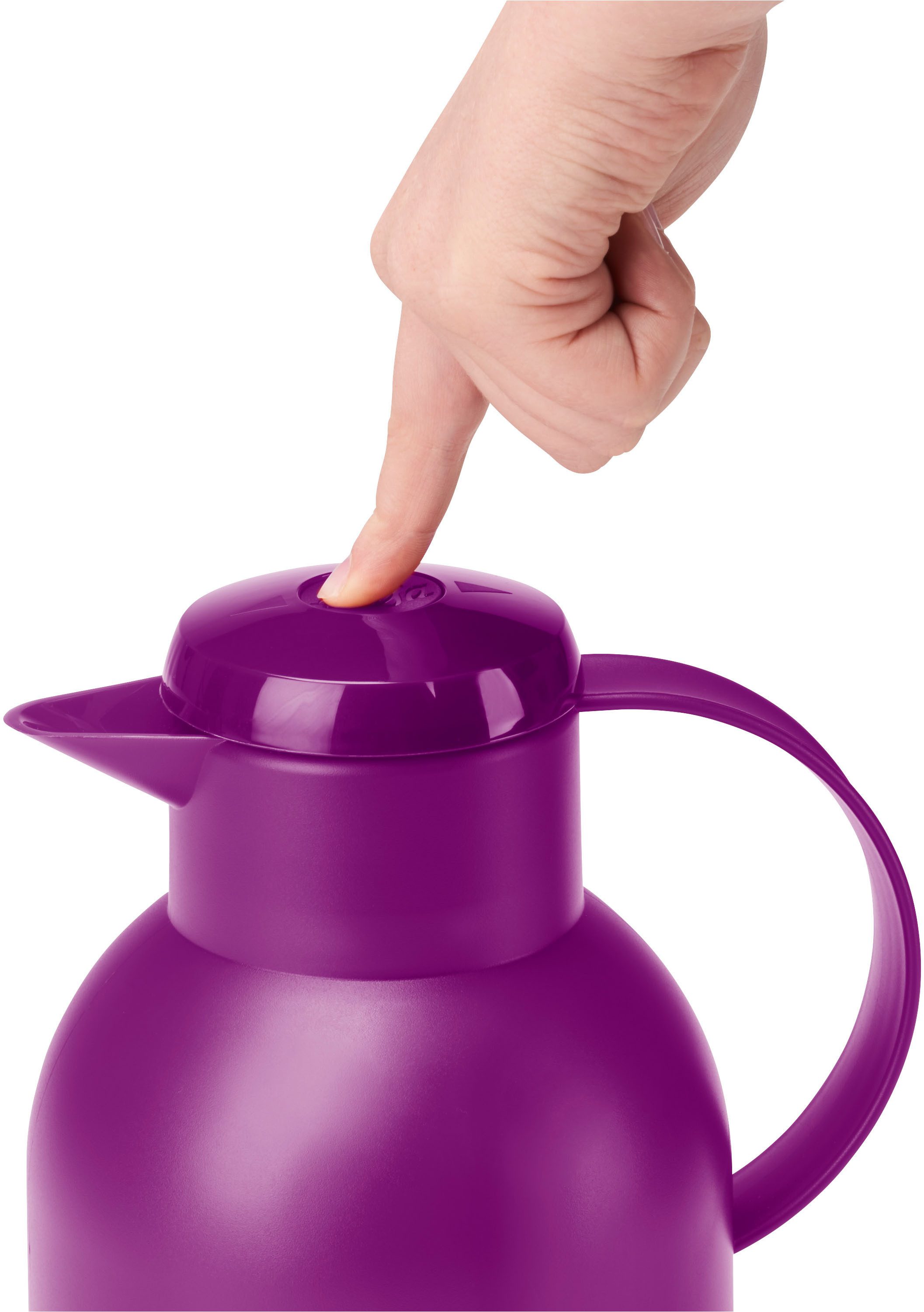 Emsa Isolierkanne Samba, 1,5 l, XXL-Modell, zeitloses Design, einfacher Knopfdruck, 24h kalt, 12h warm