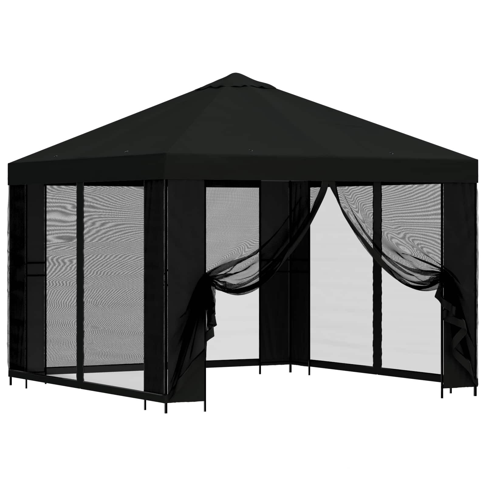 vidaXL Partyzelt Garten Pavillon mit Seitenwänden 3 x 3 m Schwarz