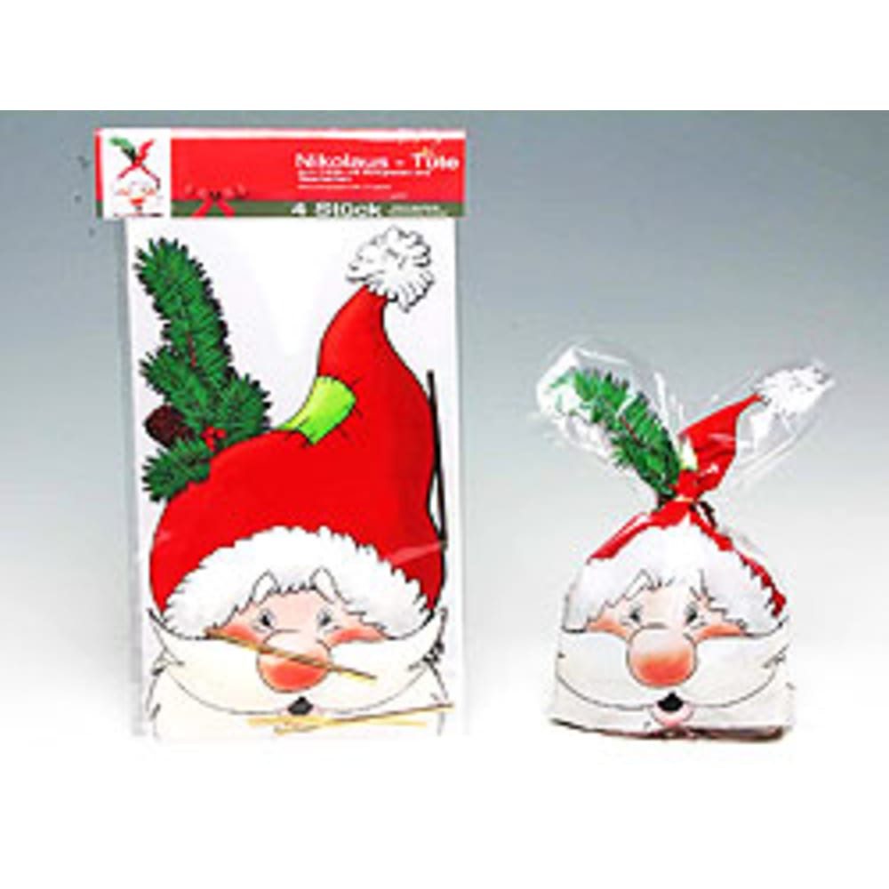 HundB Geschenkfolie Weihnachtsbeutel Santa Gesicht 180x300mm Rot 1 Stück, (4St), Geschenkbeutel Weihnachtsbeutel Bodenbeutel
