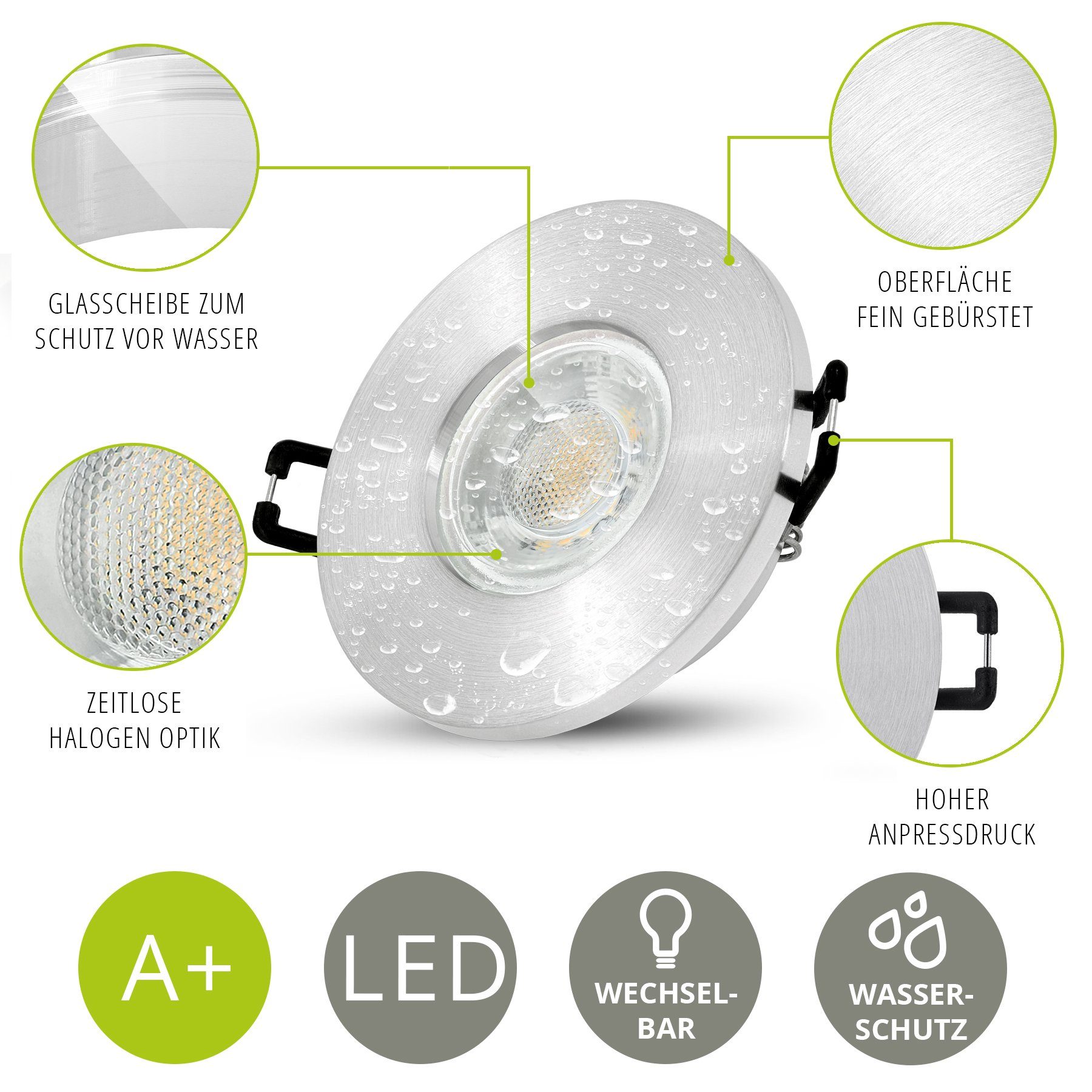 linovum LED inklusive 230V, Leuchtmittel GU10 neutralweiss IP65 Leuchtmittel LED Set Einbaustrahler 10er inklusive, 3W Einbaustrahler