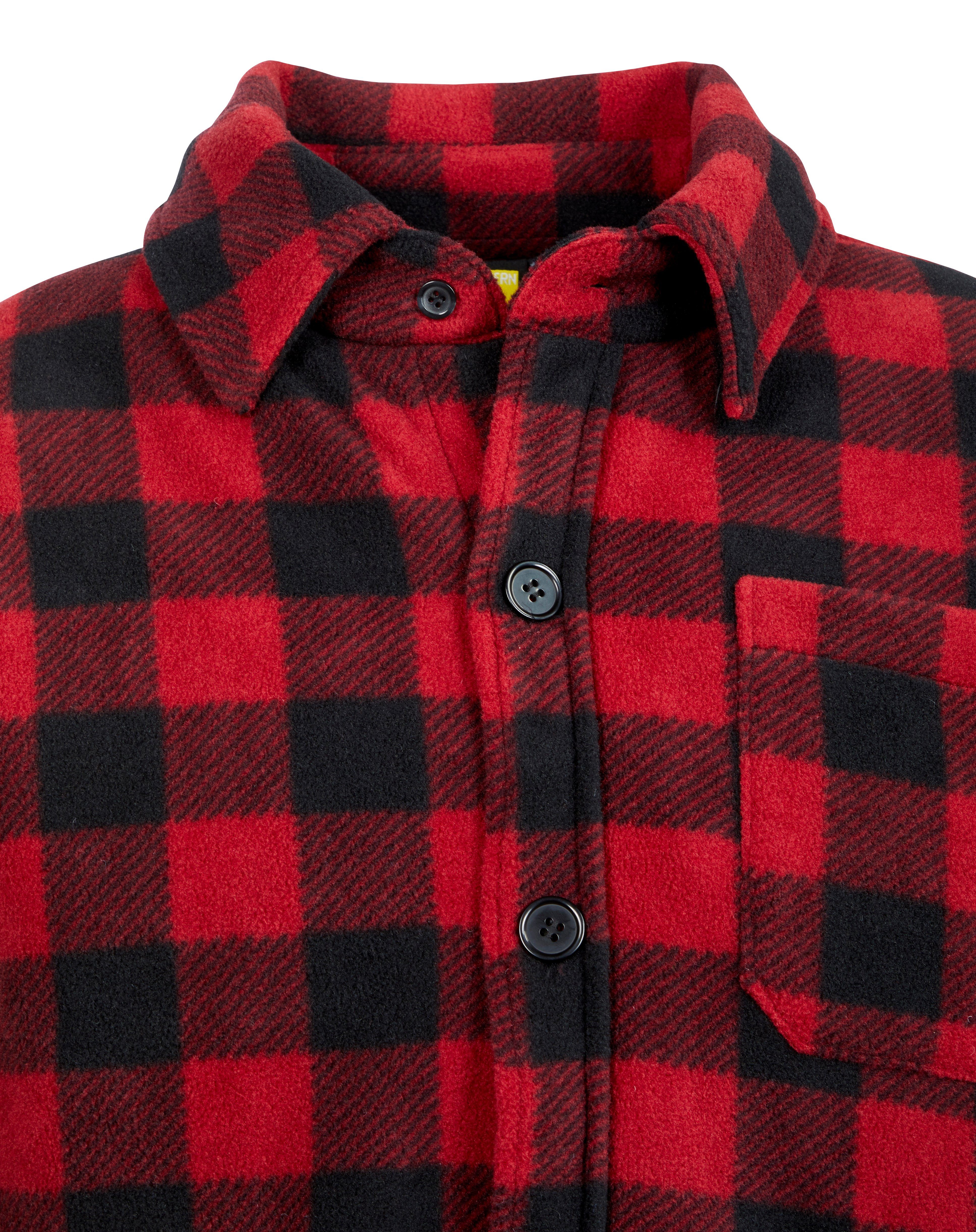 Northern Country Flanellhemd (als Jacke zugeknöpft rot-schwarz mit Rücken, warm Taschen, Flanellstoff gefüttert, oder Hemd 5 mit zu offen verlängertem tragen)