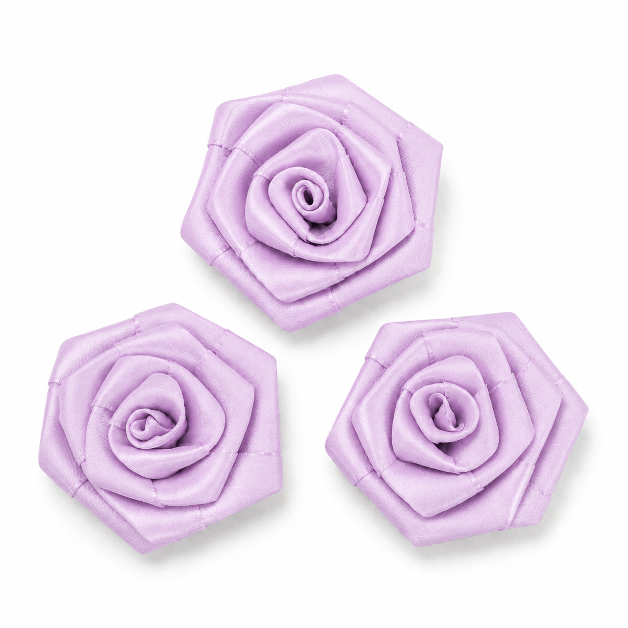 Creativery Streudeko, Satinrosen 6cm zum Basteln & Aufnähen 3 Stück Helllila