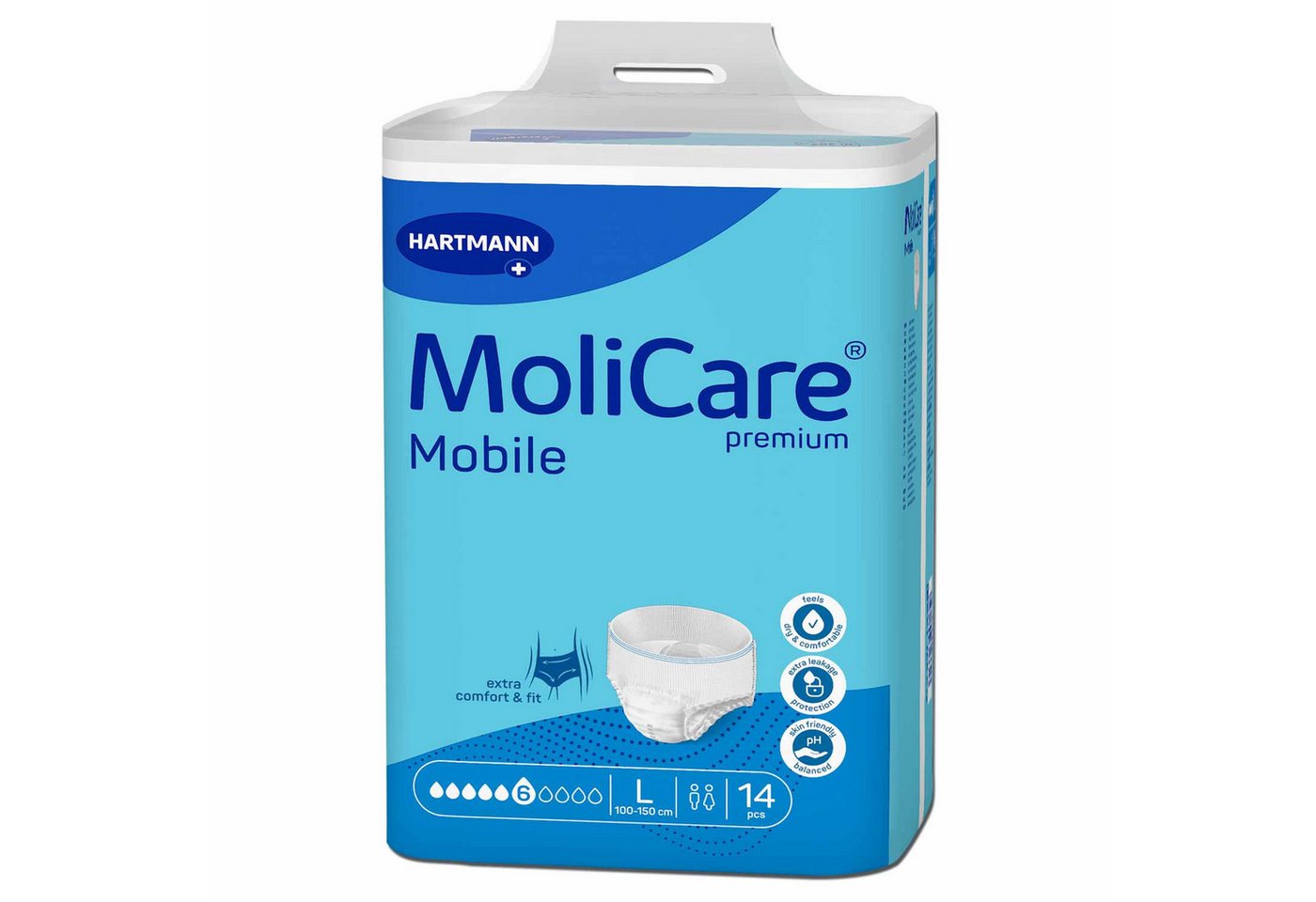 PAUL HARTMANN AG Inkontinenzboxer MoliCare Premium Mobile 6 Tropfen L Inkontinenzpants 14 Stück (Packung, 14-St., 1 Packung à 14 Stück, 14 Stück gesamt) Atmungsaktiv, Pull-up-Pants, Sofort-Trocken-Gefühl