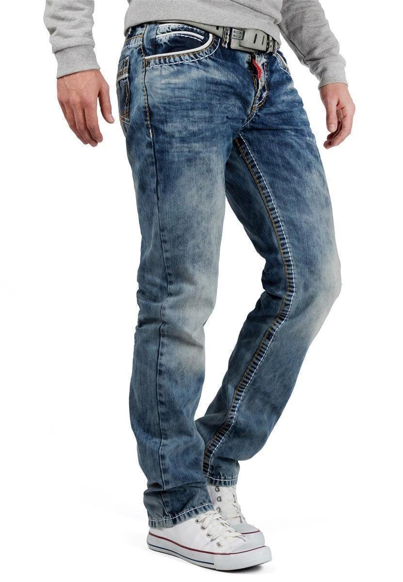 dicken Look Hose Cipo & Baxx BA-CD148 Regular-fit-Jeans Kontrastnähten mit Casual im