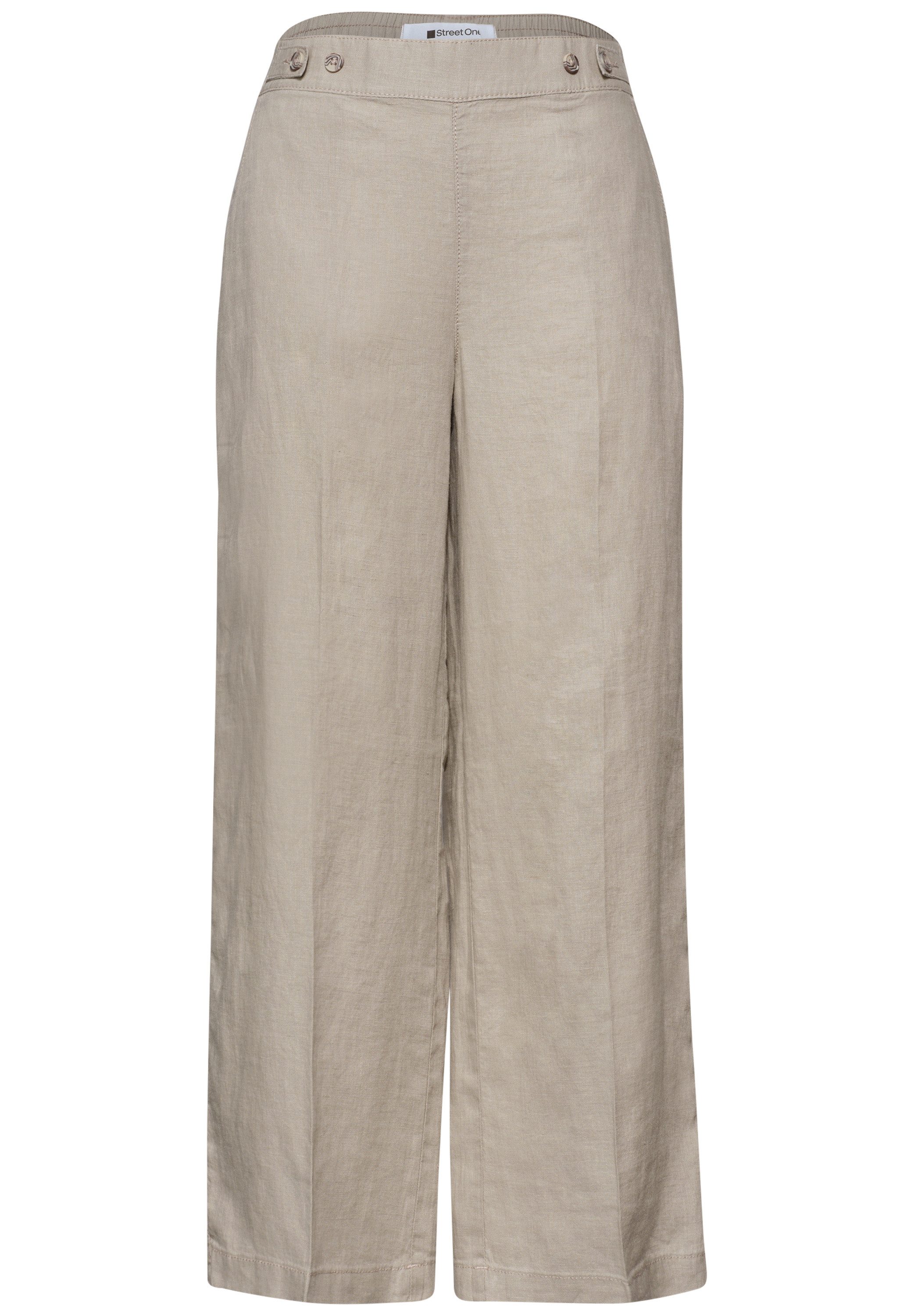 STREET ONE Schlupfhose High Waist Wide Leg Hose aus Leinen