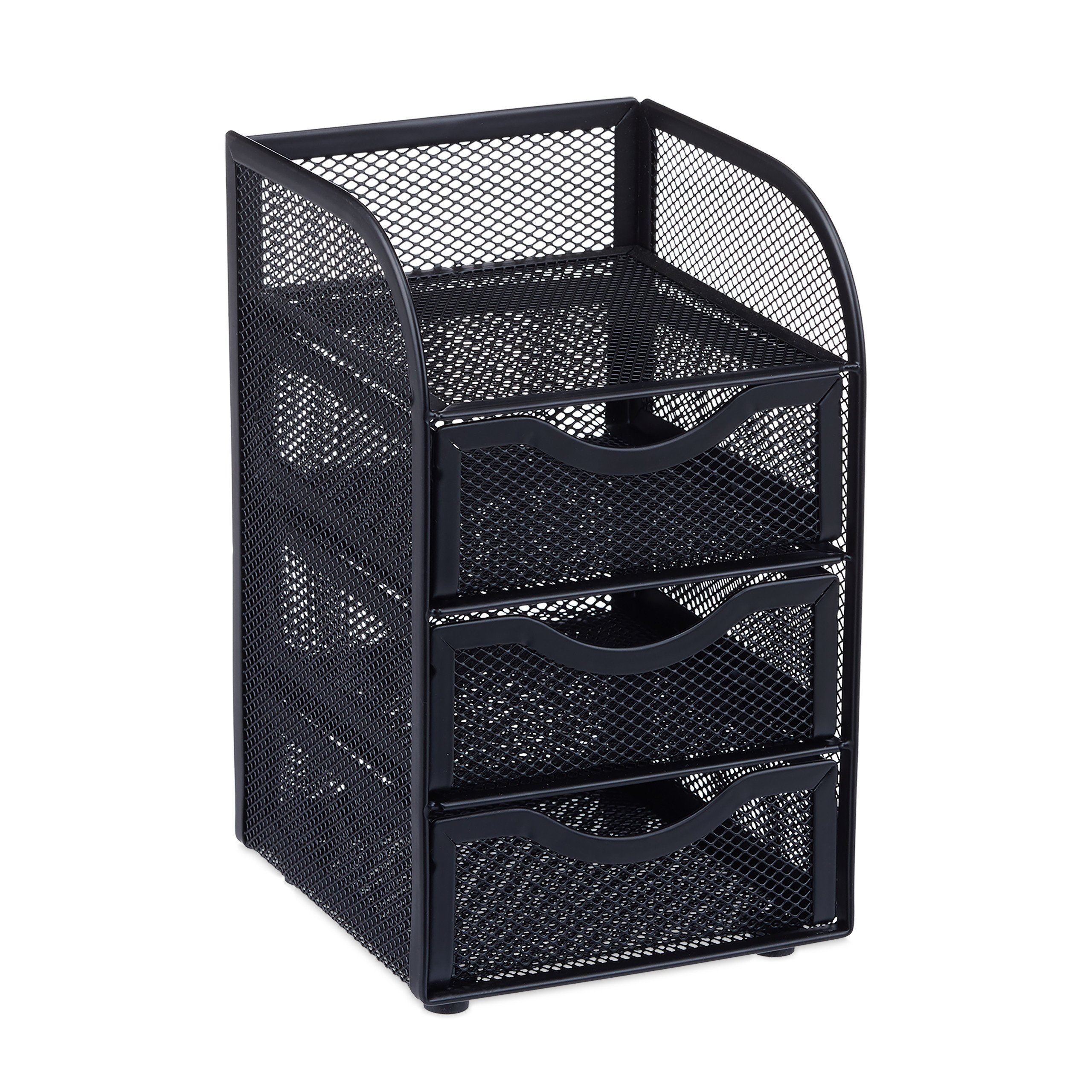 Schreibtischaufsatz Mesh Schwarz Schreibtischorganizer Schubladen, 3 relaxdays