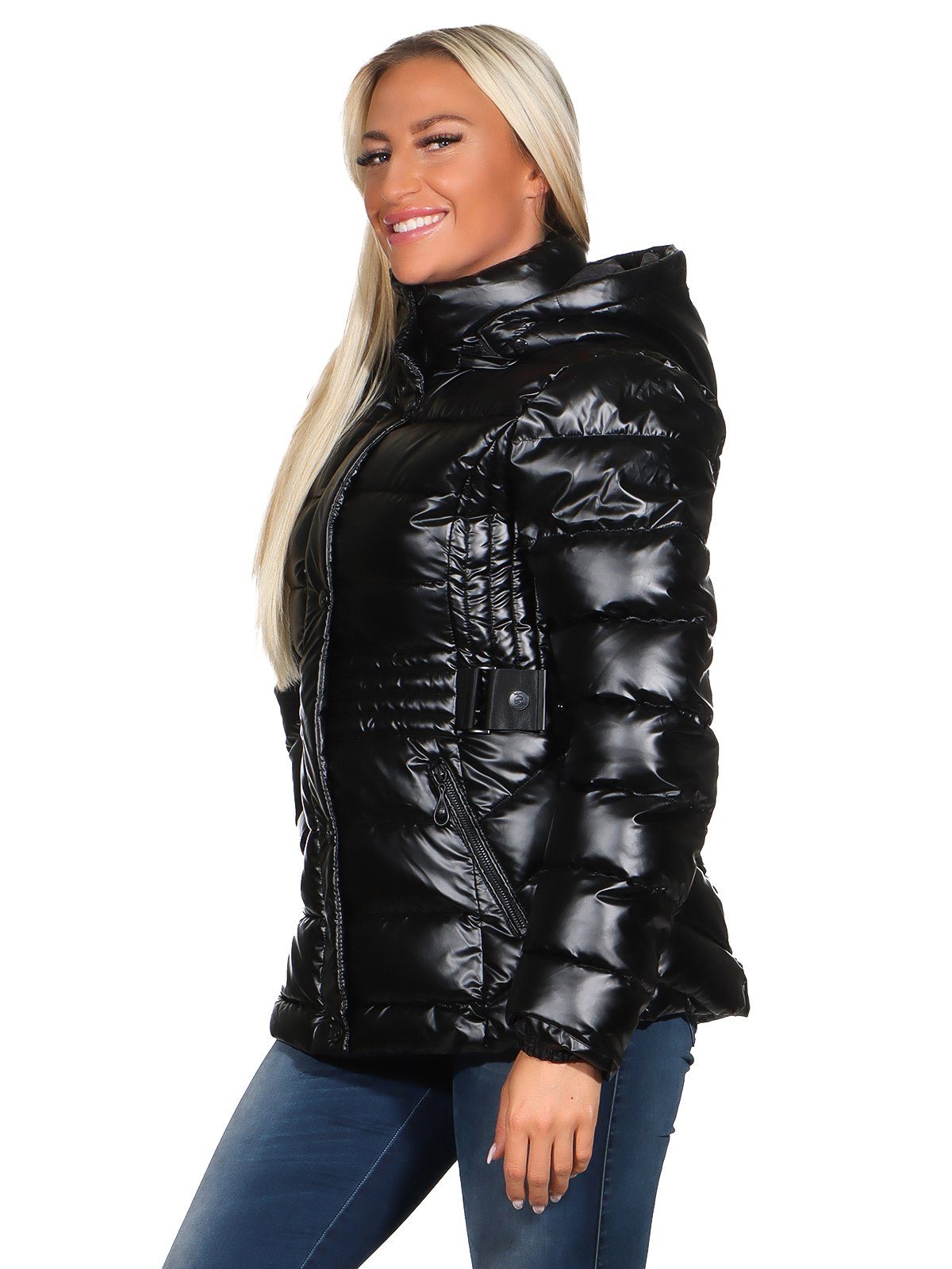 abnehmbare abnehmbares Steppjacke Winter Damenmode Jacke Kunstfell Kapuze, Grau Damen abnehmbare Aurela Kunstfell Steppjacke Kapuze