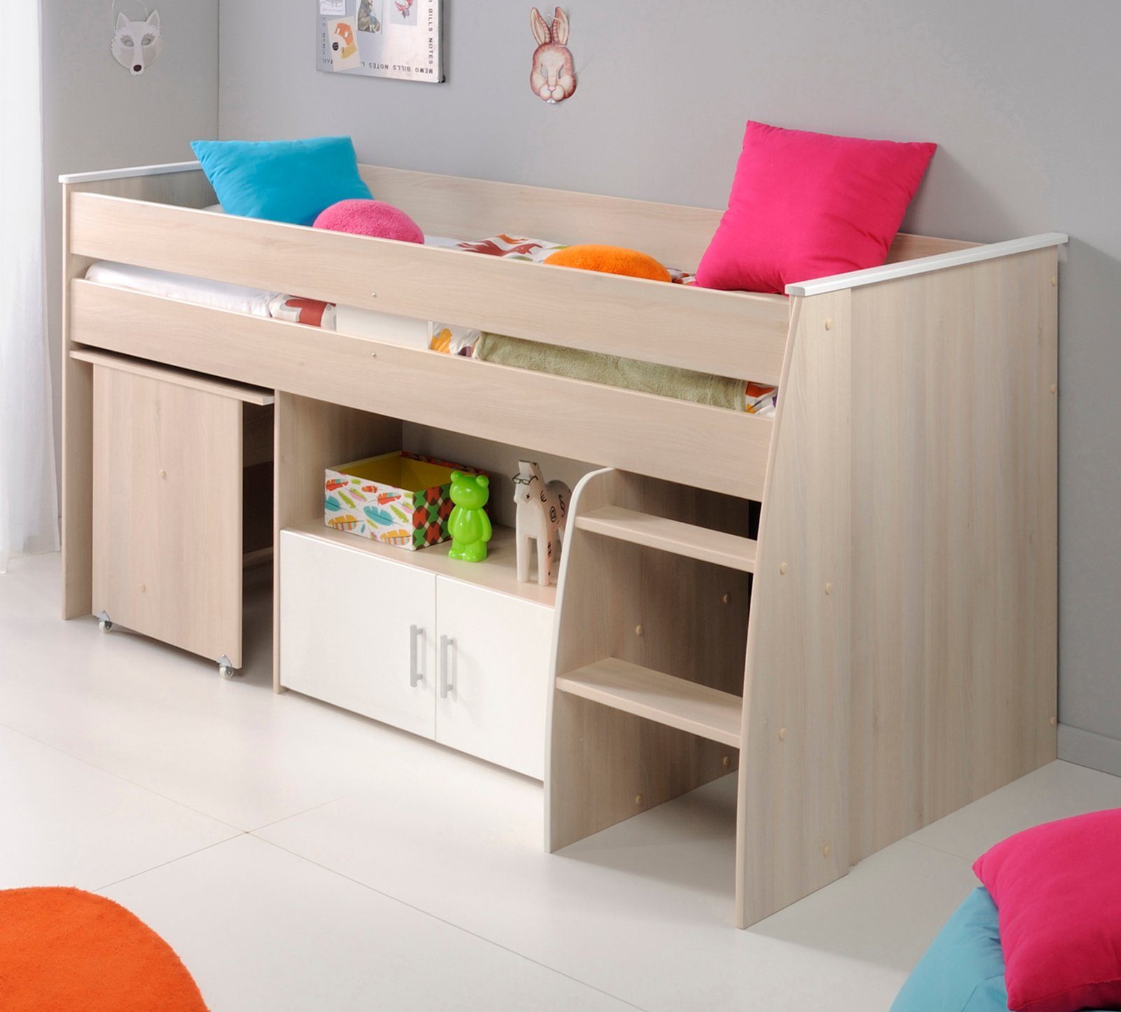 Parisot Jugendzimmer-Set Charly, (Hochbett (90x200) inkl. Schreibtisch und Kleiderschrank), kein Lattenrost erforderlich