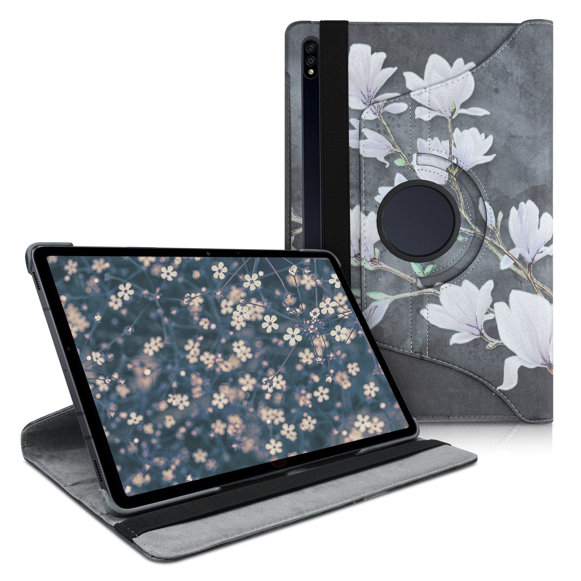 kwmobile Tablet-Hülle Hülle für Samsung Galaxy Tab S7 Plus / Tab S7 FE,  360° Tablet Schutzhülle Cover Case - Magnolien Design