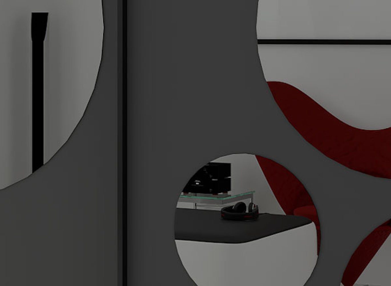 Feldmann-Wohnen Schwebetürenschrank mit schwarz Griffleisten runden 219x62x206cm Spiegelelementen, Spot 2-türig