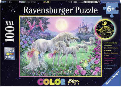 Ravensburger Puzzle Color Star Line, Einhörner im Mondschein, 100 Puzzleteile, leuchtet im Dunkeln, Made in Germany, FSC® - schützt Wald - weltweit