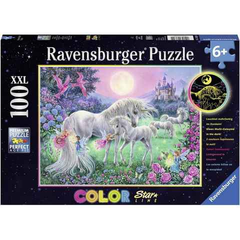 Ravensburger Puzzle Color Star Line, Einhörner im Mondschein, 100 Puzzleteile, leuchtet im Dunkeln, Made in Germany, FSC® - schützt Wald - weltweit