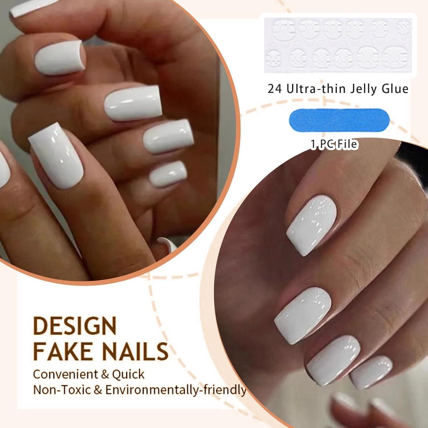 LuxusKollektion Kunstfingernägel 24 Stück Natürliche Reinweiß Press on Nails Extra Kurz Set