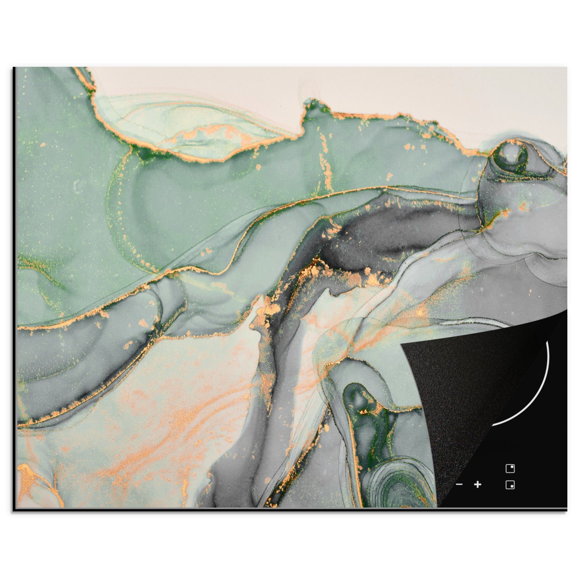MuchoWow Herd-Abdeckplatte Gold - Marmor - Grün - Luxus - Glitzer - Marmoroptik, Vinyl, (1 tlg), Abdeckung Induktionskochfeld Schutzmatte, Küche Deko, 65x52 cm