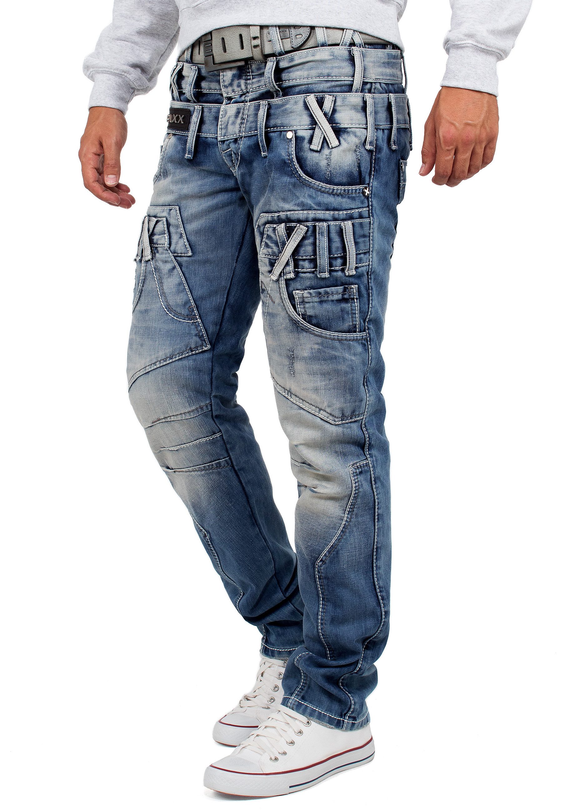 Cipo & Baxx Regular-fit-Jeans Herren Hose BA-CD466 (1-tlg) mit Doppel Bund Optik und Verzierungen