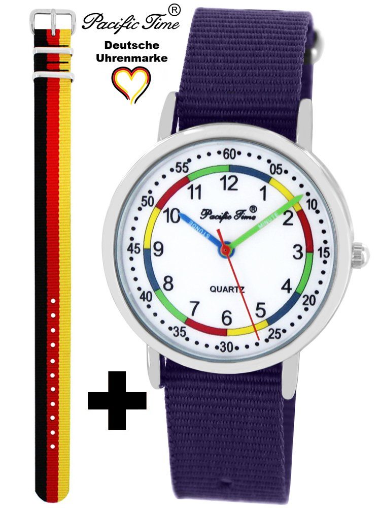 Pacific Time Quarzuhr Set Versand Design und Wechselarmband, violett und Gratis Kinder Lernuhr Mix Match - Deutschland Armbanduhr First