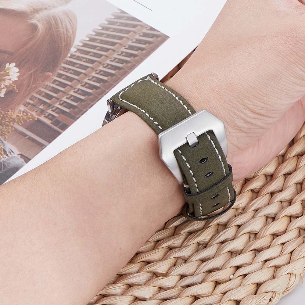 Silber Armband Uhrenarmband Edelstahl 22mm Smartwatch-Armband Ersatzarmband Leder BTTO Uhren, 24mm 20mm 18mm mit Schnalle, für Grün