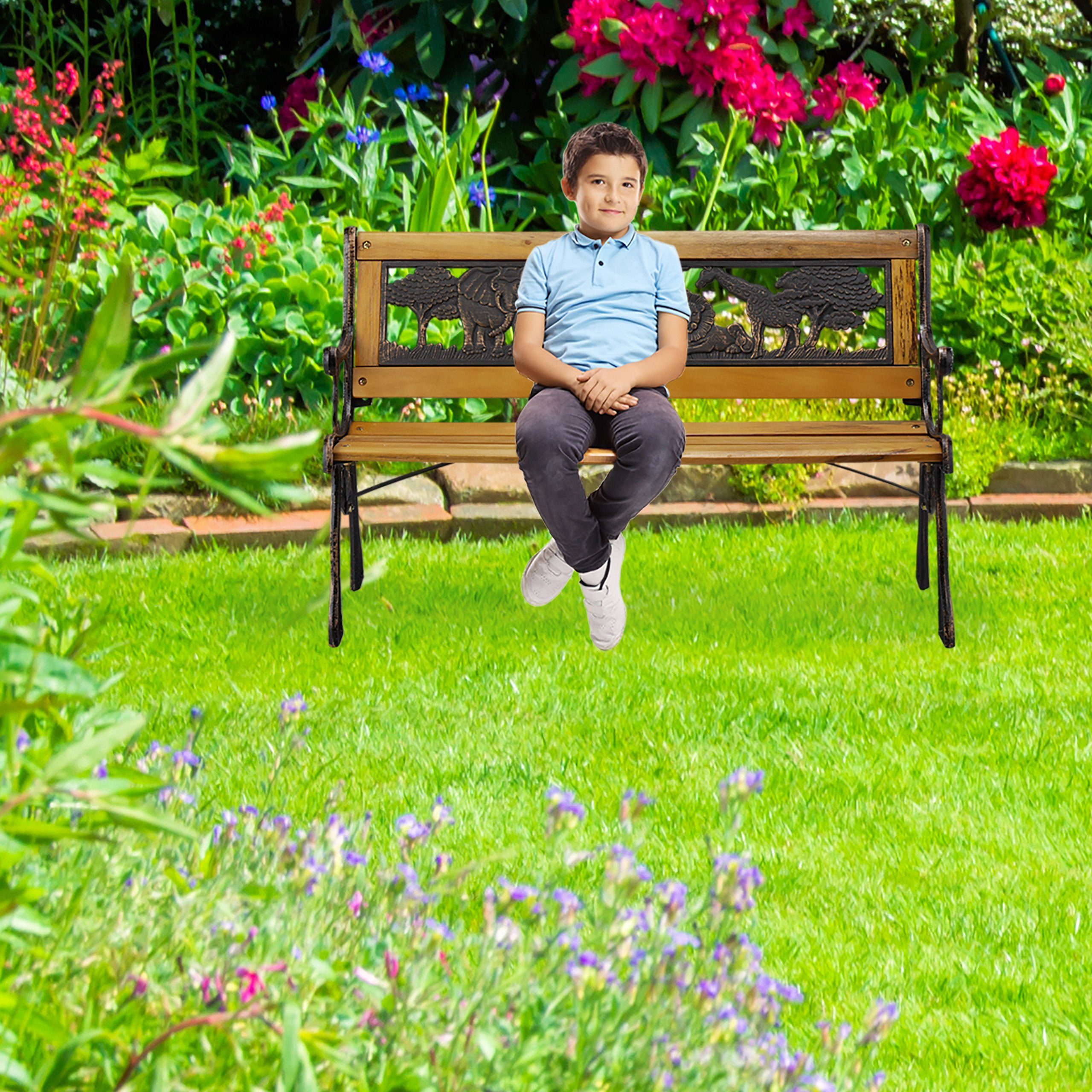relaxdays Gartenbank Kinder Gartenbank mit Tier-Motiv