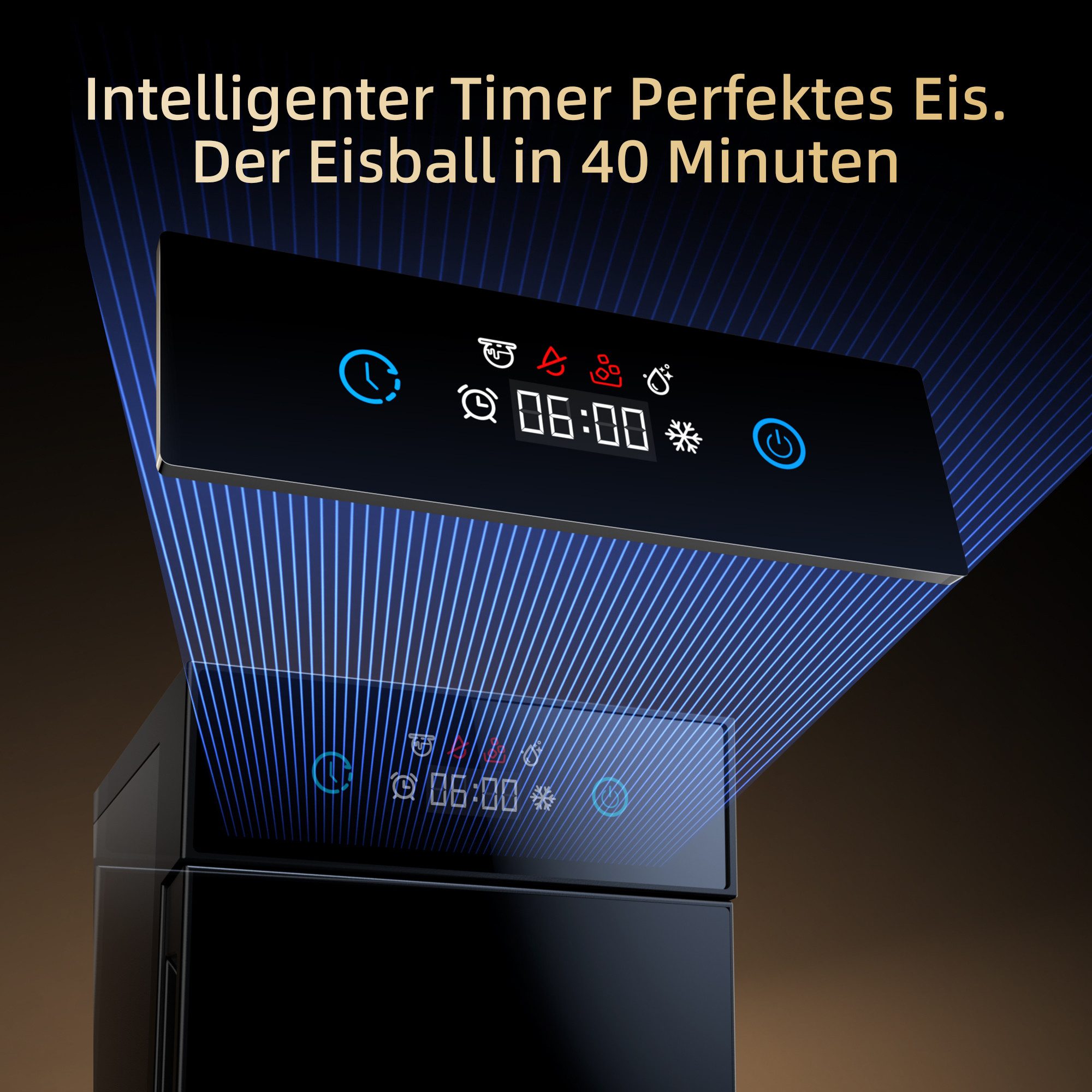 eCozy Eiswürfelmaschine für klare Eiskugeln Ø 60 mm, extragroß, kristallklar, Selbstreinigung, 8h Startzeitvorwahl, LED-Touchdisplay – Bild 4 von 5
