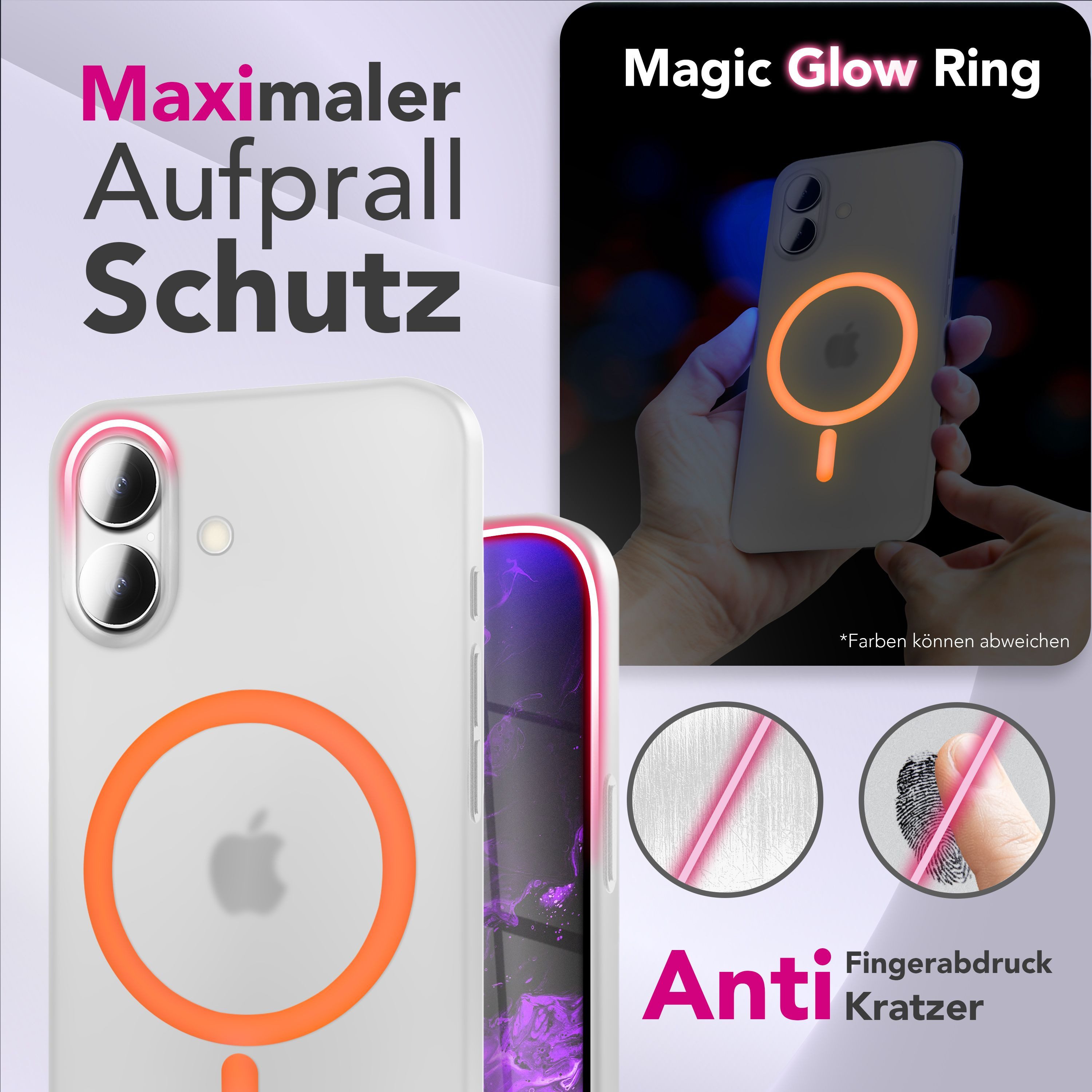 Nalia Smartphone-Hülle Apple iPhone 17 16 cm (6,3 Zoll), Glow MagSafe Hülle / Leuchtender Ring / Extrem Dünn 0,3mm / Frosted