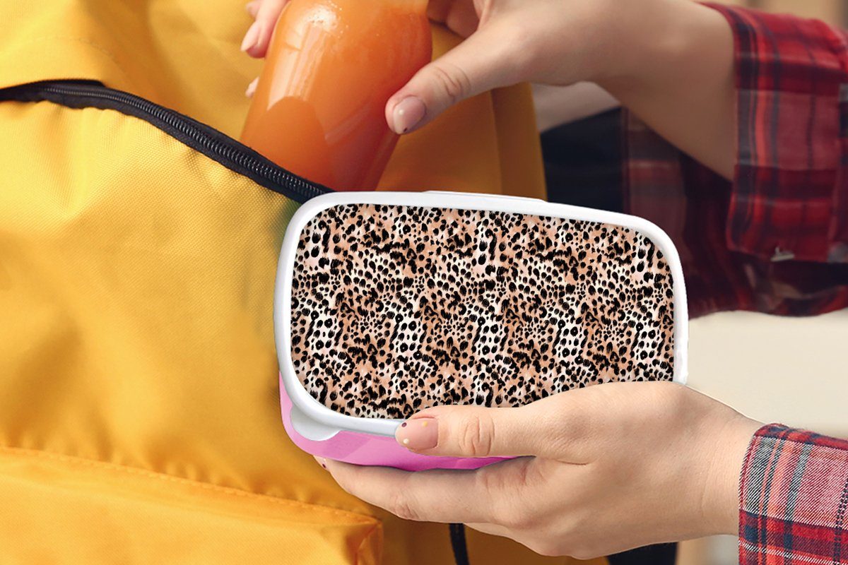 Kunststoff (2-tlg), Tiere, Kinder, Tierdruck Snackbox, Lunchbox Brotbox Mädchen, Tiger - Erwachsene, Brotdose für MuchoWow rosa Kunststoff, -