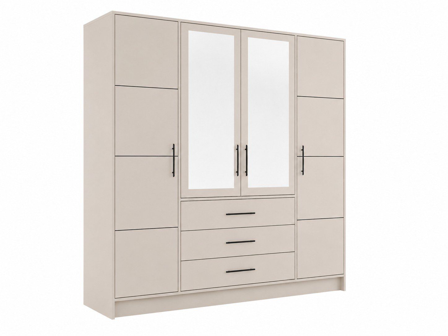 Masseno Drehtürenschrank ELISE 196 cm Kleiderschrank mit Spiegel 4 Türen Kaschmir
