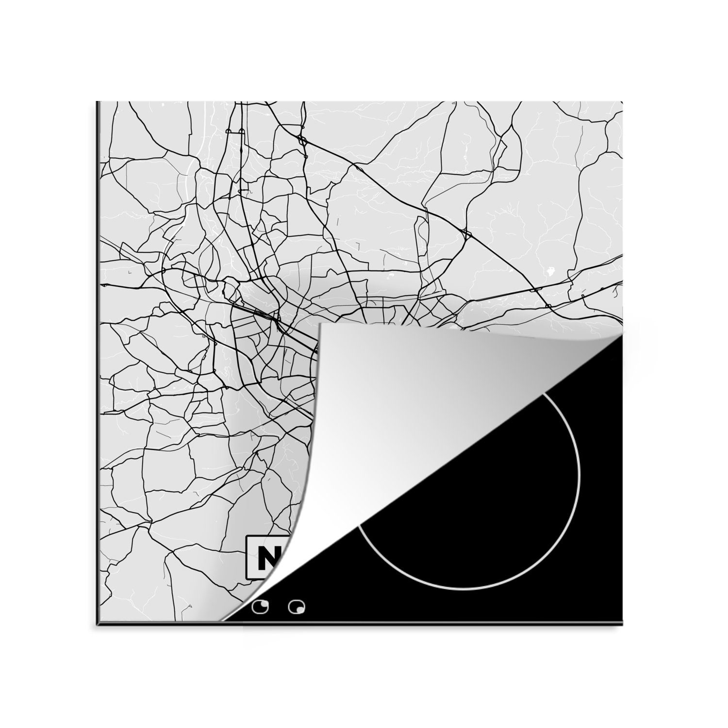 MuchoWow Herdblende-/Abdeckplatte Nürnberg - Karte - Stadtplan - Deutschland, Vinyl, (1 tlg), 78x78 cm, Ceranfeldabdeckung, Arbeitsplatte für küche
