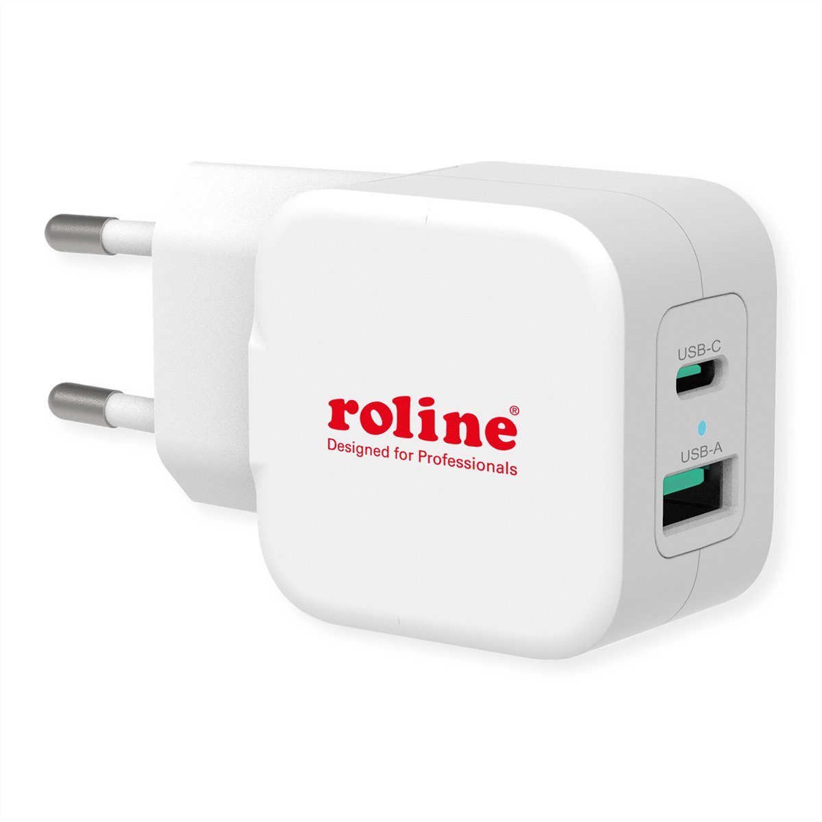ROLINE USB Charger mit Euro-Stecker Stromadapter, 2 Port (Typ-A QC3.0,  Typ-C PD), 20W