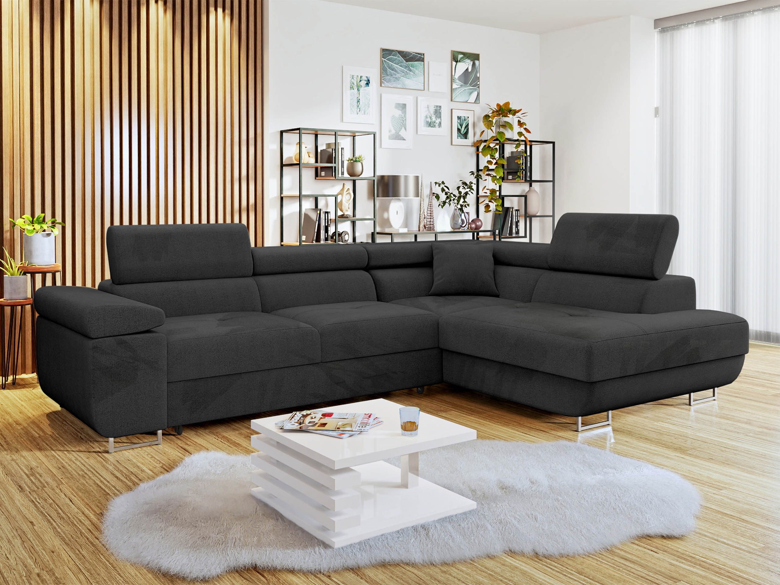 MIRJAN24 Ecksofa Torezio, mit Bettkasten und Schlaffunktion, Einstellbare Kopfstützen, 274x203x70-90 cm
