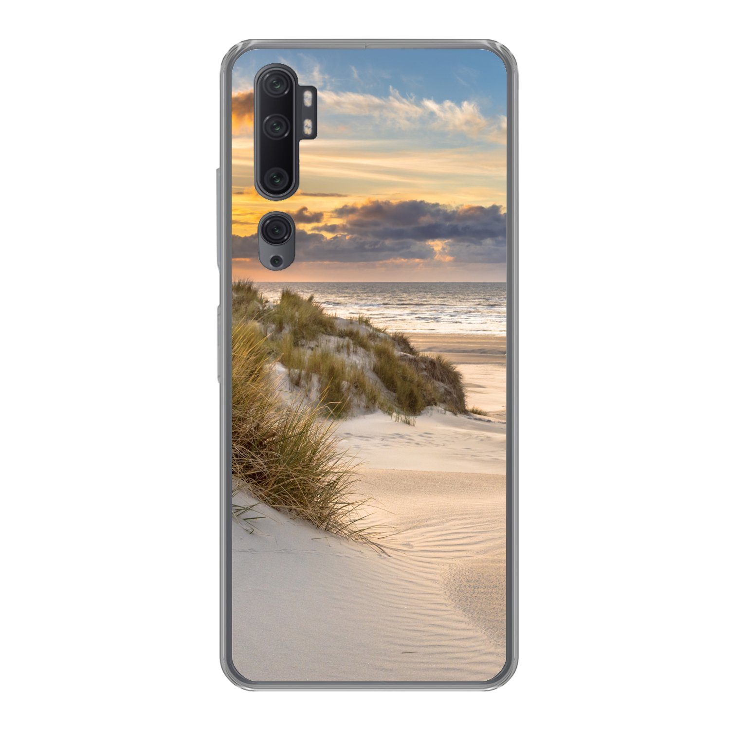 MuchoWow Handyhülle für Xiaomi Mi Note 10 Strand - Düne - Gras - Sonnenuntergang - Meer