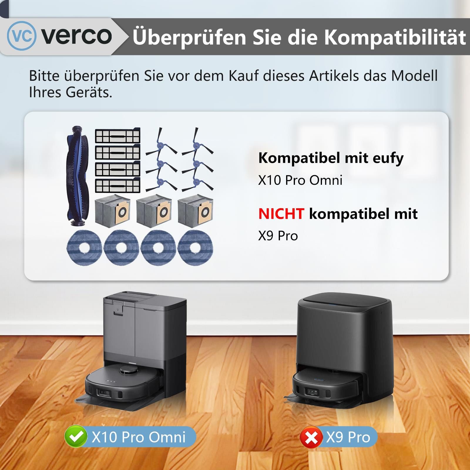 VERCO Reinigungsbürsten-Set Reinigungskit für Eufy, X10 Pro Omni, (18-tlg), Ersatz Teile Set Wartungskit Filter Seitenbürste Zubehör Bürste
