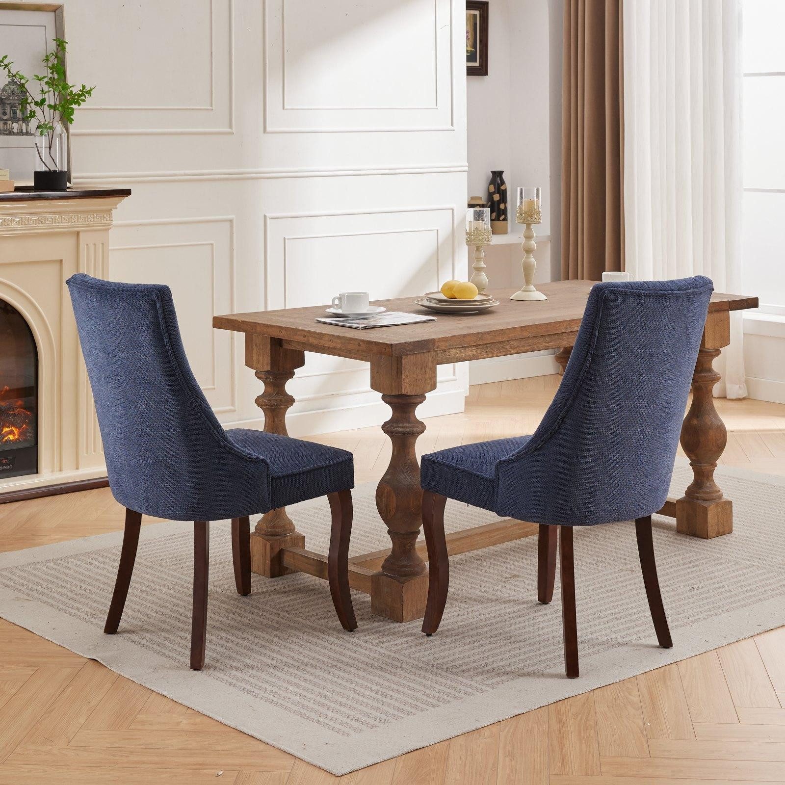BBG Esszimmerstuhl 2er Set Esszimmerstuhl, Chenille, gesteppt, Massivholz-Beine, Klassik (2 St)