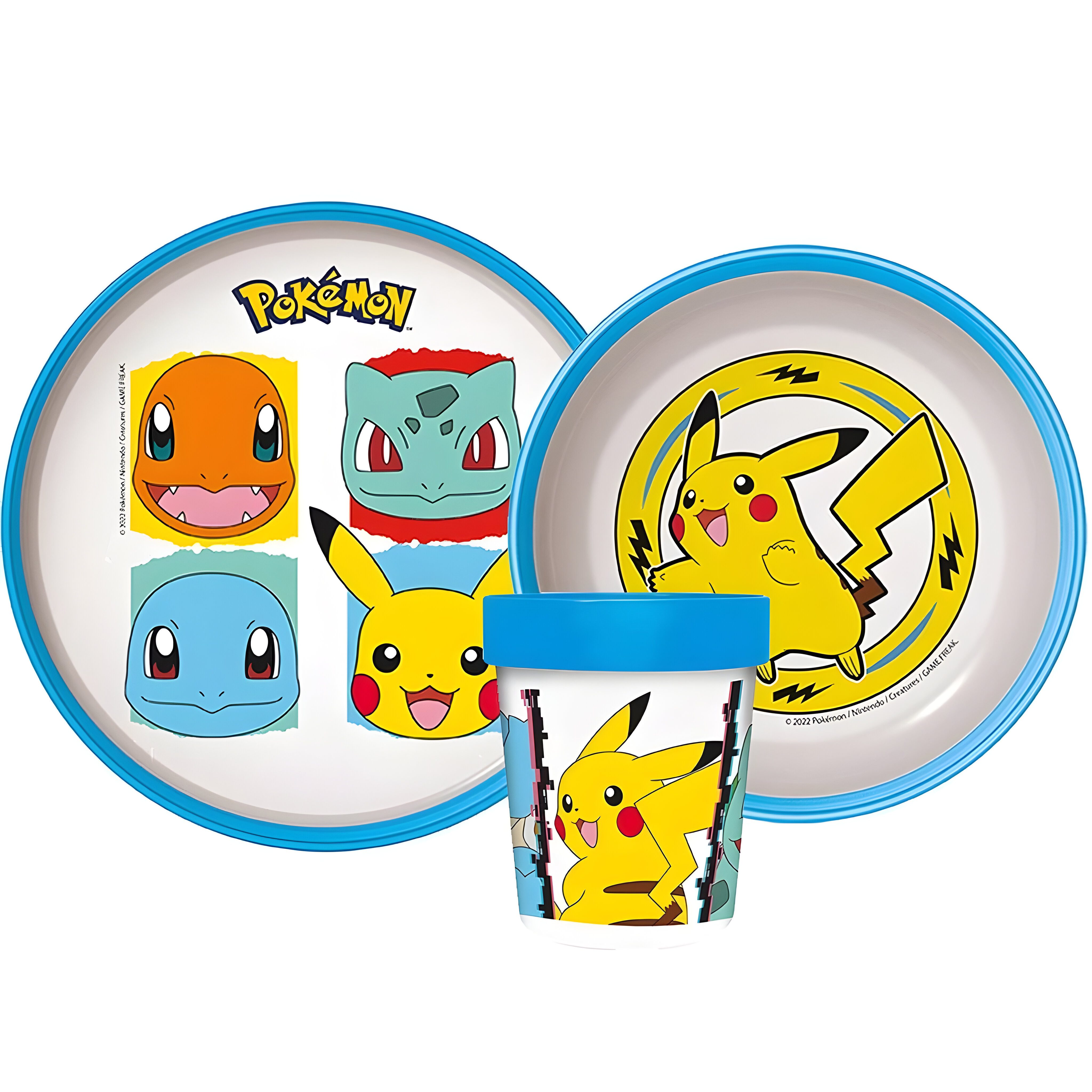 POKÉMON Kindergeschirr-Set Pokemon Pikachu Kinder Anti Rutsch Geschirr-Set 3 teilig (3-tlg), 1 Personen, Becher Teller Schüssel