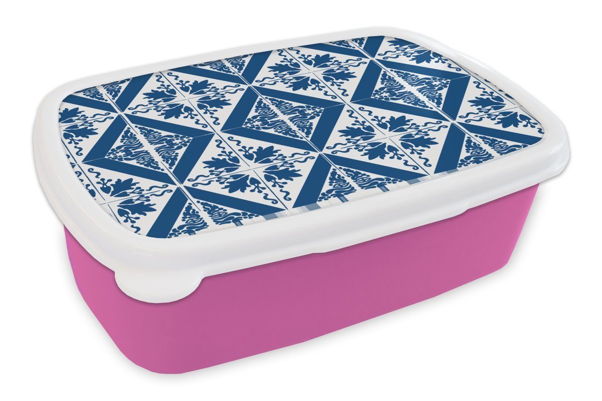 MuchoWow Lunchbox Fliese - Portugal Kunststoff Snackbox, für Mädchen, Brotbox rosa Brotdose (2-tlg), Muster, Kinder, - Erwachsene, Kunststoff