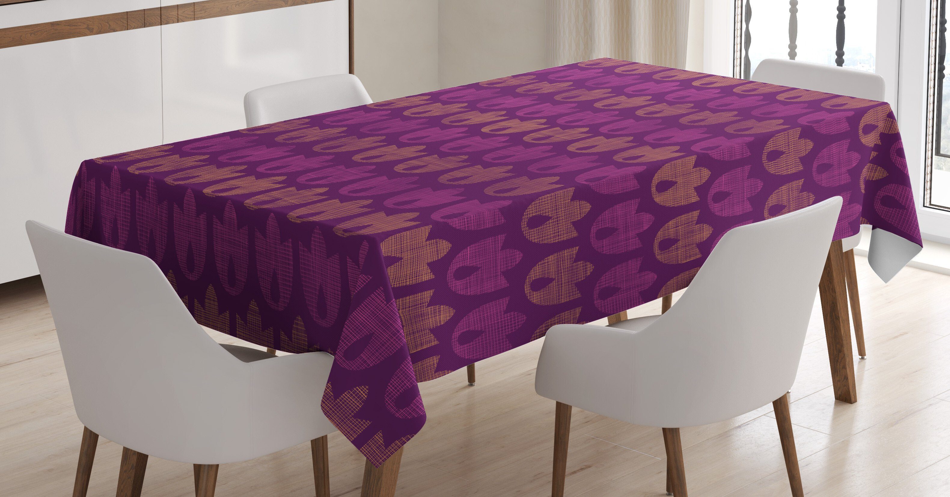 Farbfest Abakuhaus geeignet Tischdecke Für Dunkelviolett Bereich Waschbar Klare Außen Tulpen den Entwurf Geometrische Farben,